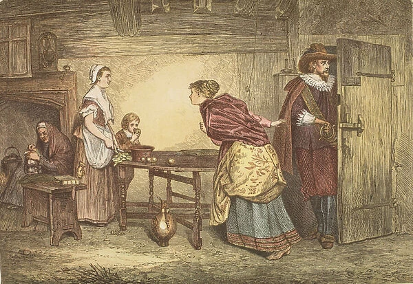 Royalists seeking refuge in the house of a Puritan, engraved by J. D