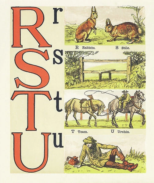Rs T U : rabbits, stile, team, urchin, 1872 (illustration)