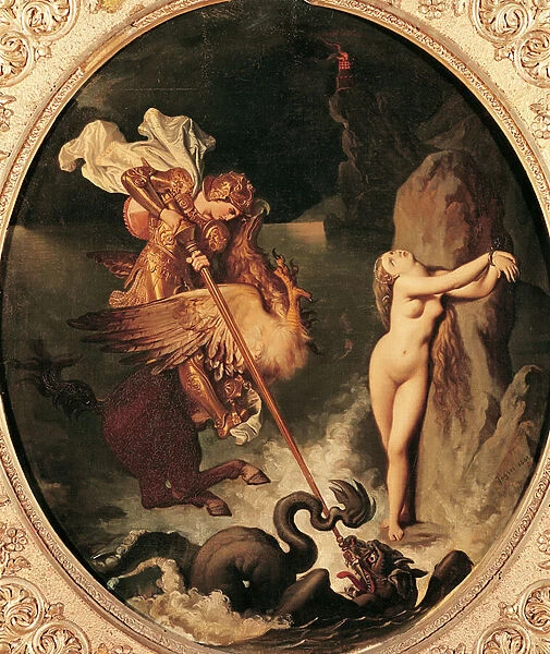 Ruggiero Rescuing Angelica, 1841 (oil on canvas)