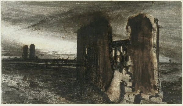 Ruins in a Landscape, 1870 (pen & ink on paper)