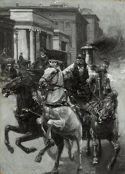 Rush to the Fire, c. 1900 (oil en grisaille on board)