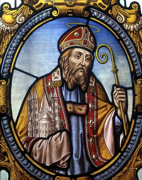 Saint Eleuthera. Bishop of Tournai, (456 to 531). Detail of the stained glass of
