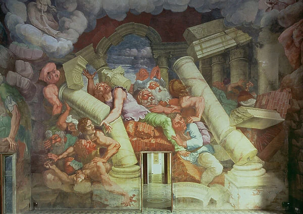 Sala dei Giganti, detail of the destruction of the giants by Jupiters thunderbolts