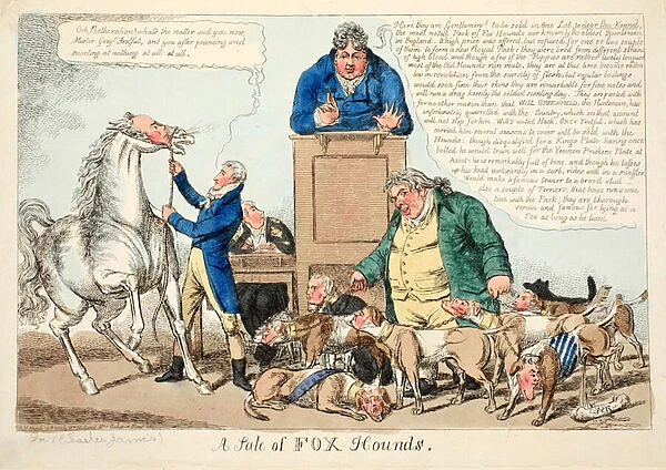 A Sale of Fox Hounds, 1812 (hand-coloured engraving)