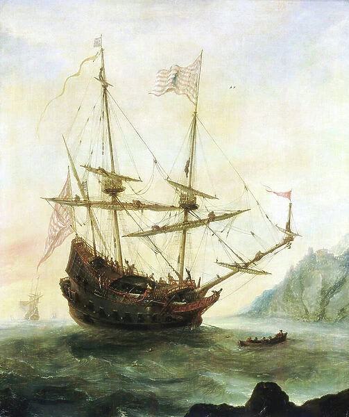 The Santa Maria at anchor, c.1628 (oil on panel)