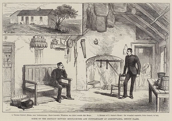 Scene of the Conflict between Moonlighters and Constabulary at Lisdoonvarna, County Clare (engraving)