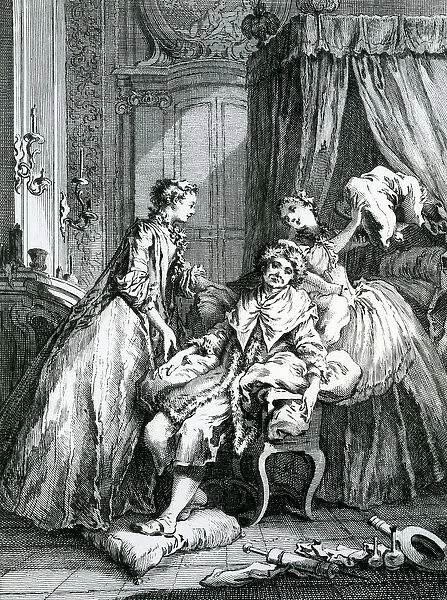 A Scene from Le Malade Imaginaire by Moliere, etched by Charles Jean Louis Courty, c