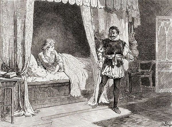 A scene from William Shakespeares play Othello Act V, Scene 2, Desdemona: 'Talk you of killing?'Othello: 'Ay I do', from The Works of William Shakespeare, published 1896 (engraving)