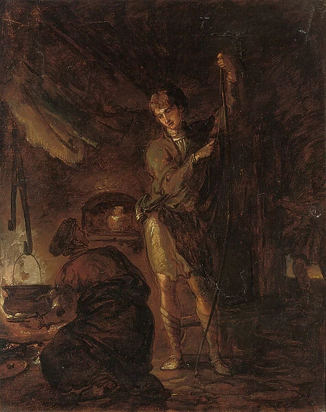 Scenes from William Cowpers The Task, a boy stringing a bow