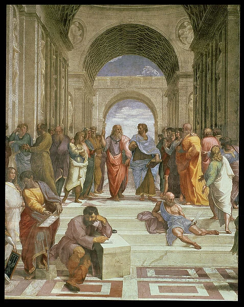 School of Athens, detail of the centre showing various figures including Plato, Aristotle
