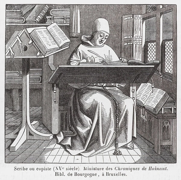 Scribe or copyist, 15th Century (engraving)