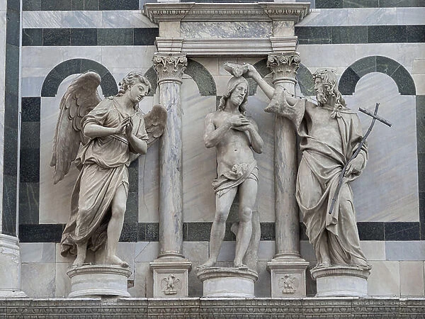 Sculpture, John the Baptist baptising Christ, Baptistery, detail view, Battistero
