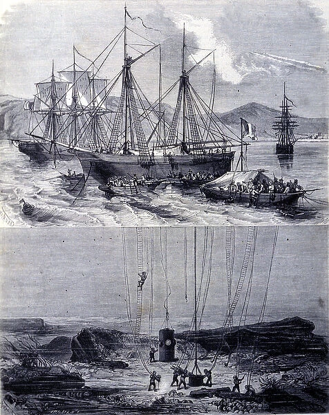 Search for Spanish galleons shipwrecks in Vigo Bay in 1702. 19th century