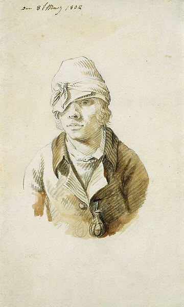 Self Portrait with Cap and Eye Patch, 8th May 1802 (pencil, brush and w  /  c on paper)