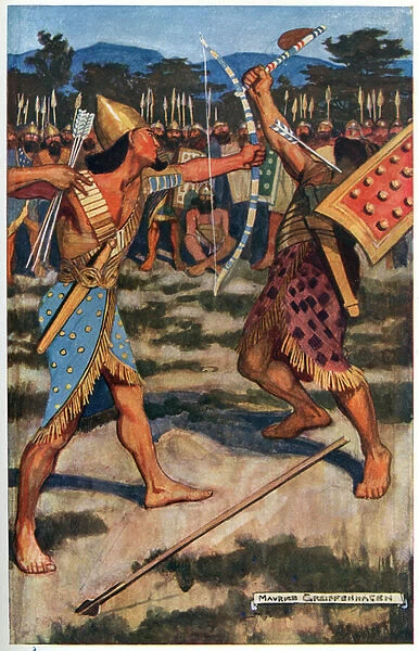 Senuhet Slays the Warrior of Tonu, illustration from Egyptian Myth and Legend