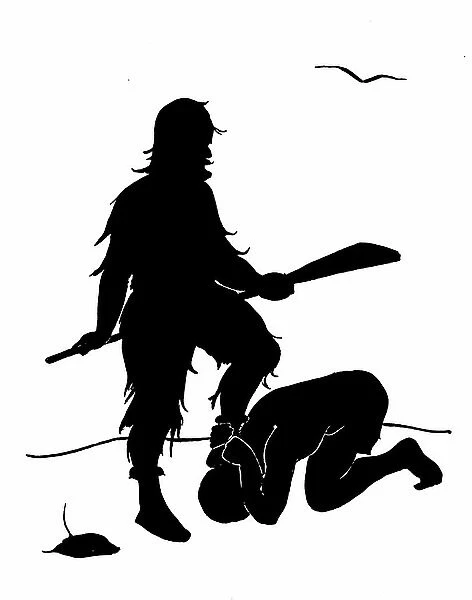 One of a set of Robinson Crusoe silhouettes (litho)