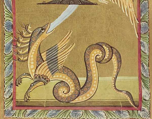 The seven headed dragon attempts to harm the woman by spewing out a torrent of water