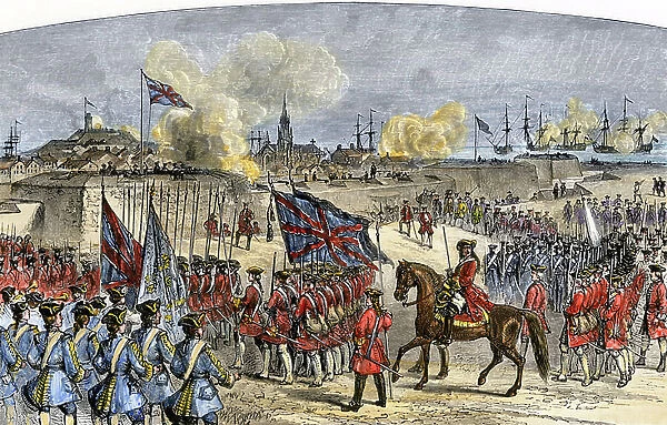 Seven Years' War (1756-1763). Episode of the French Indian War between Great Britain and France in their colonies in North America from 1754 to 1763: The surrender of the city of Louisbourg to Cape Breton (Canada)
