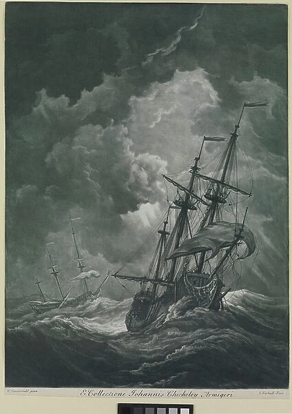 A ship scudding in a gale. PAG6875, 18th century (etching, mezzotint)