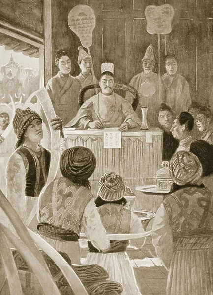 Siamese envoys paying tribute to the Emperor of China, illustration from
