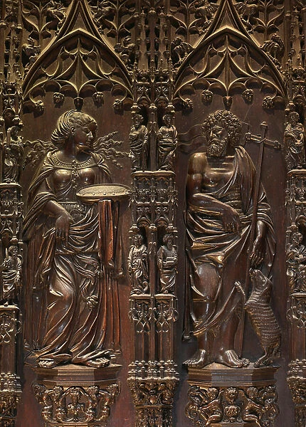 The Sibyl of Cumes and Saint John the Baptist - Characters of the carved wood stalls by Dominique Bertin of Toulouse (16th century) - Cathedrale Sainte Marie d'Auch (Gers) (15th-17th century)
