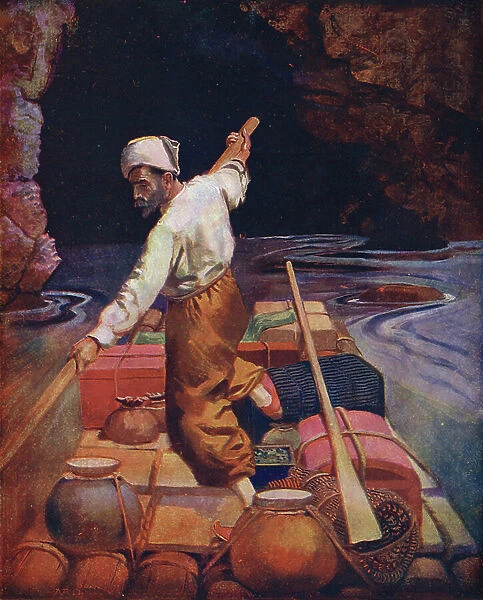 Sindbad on his Raft (colour litho)