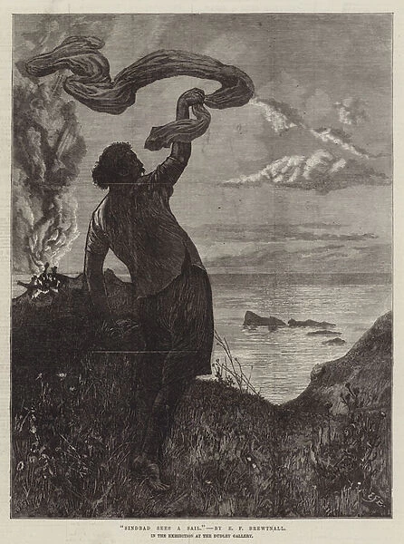 'Sindbad sees a Sail, 'in the Exhibition at the Dudley Gallery (engraving)