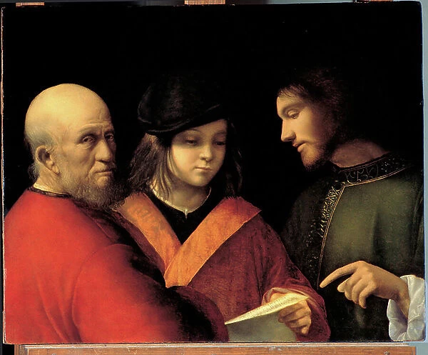 The singing lesson (or 'The Three Ages of Man' or the concert), Painting by Giorgione (1477-1510), approximately 1500 - Oil on wood, Palazzo Pitti, Galleria Palatina, Florence