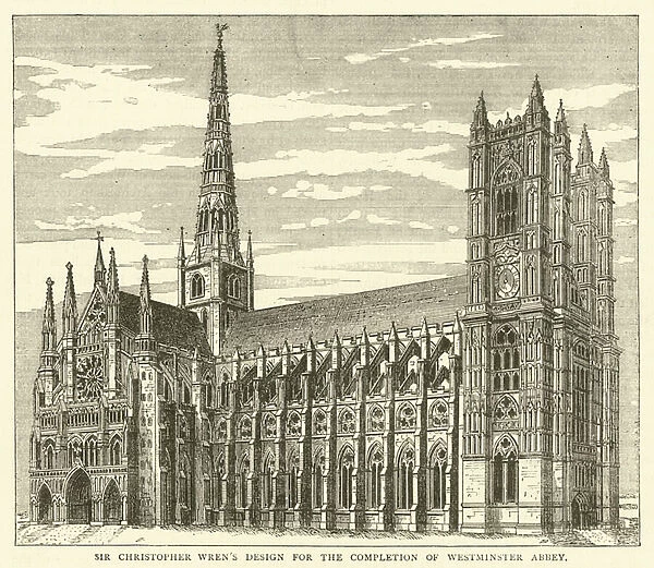 Sir Christopher Wrens design for the completion of Westminster Abbey (engraving)