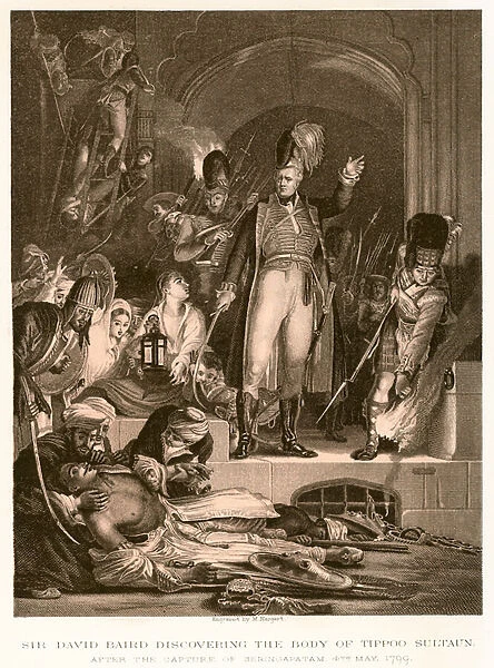 Sir David Baird discovering the body of Tippoo Sultan (engraving)