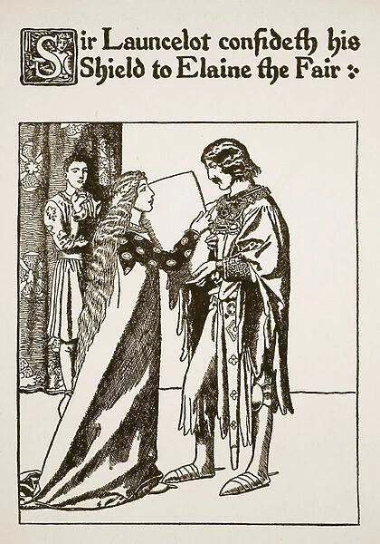 Sir Launcelot confideth his Shield to Elaine the Fair, illustration from