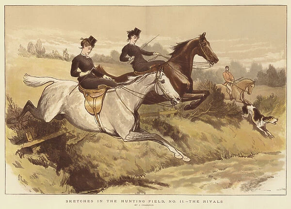 Sketches in the Hunting Field, No II, the Rivals (colour litho)