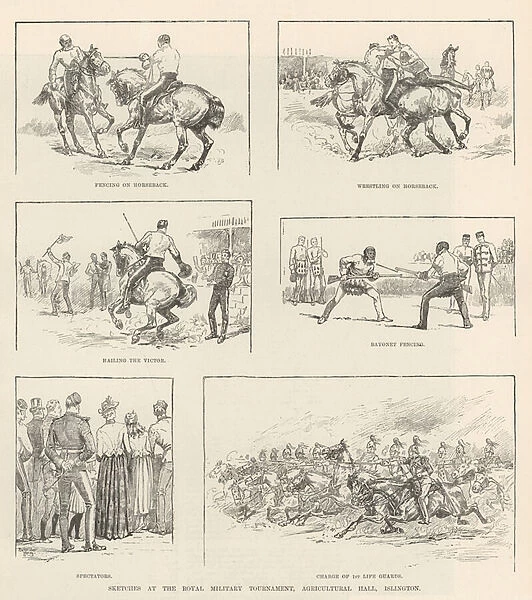 Sketches at the Royal Military Tournament, Agricultural Hall, Islington (engraving)