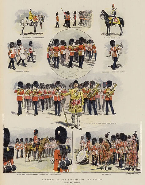 Sketches at the Trooping of the Colour (chromolitho)
