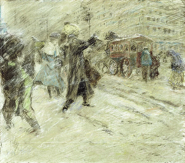 Snow Storm, Madison Square, New York, 1898 (pastel and pencil on gray prepared board)