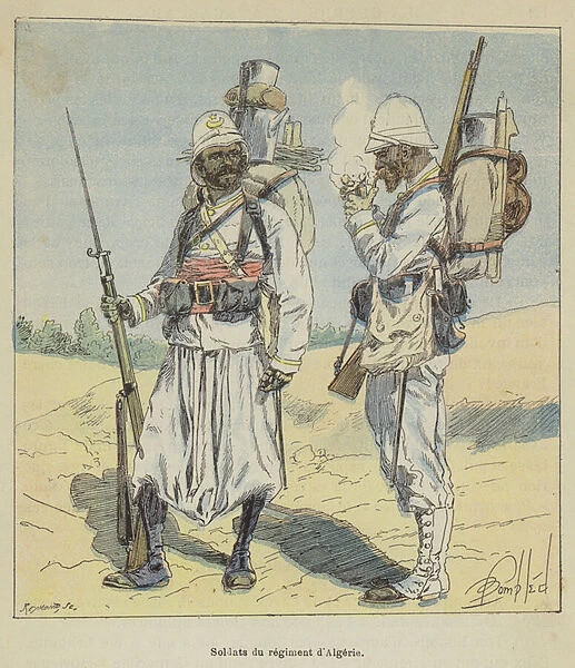Soldats du regiment d Algerie (colour litho)