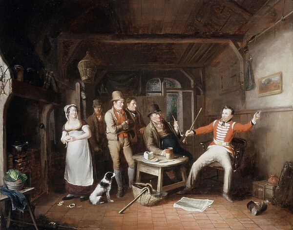 A Soldier relating his exploits in a tavern, 1821 (oil on panel)