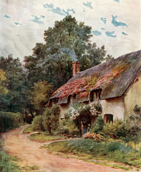 A Somerset Cottage, Near Dunster (colour litho)