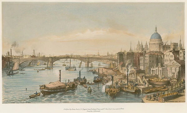 Southwark Bridge from London Bridge (colour litho)