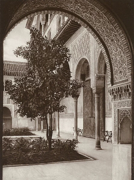 Spain: Granada, Alhambra, The Myrtle Court (b  /  w photo)