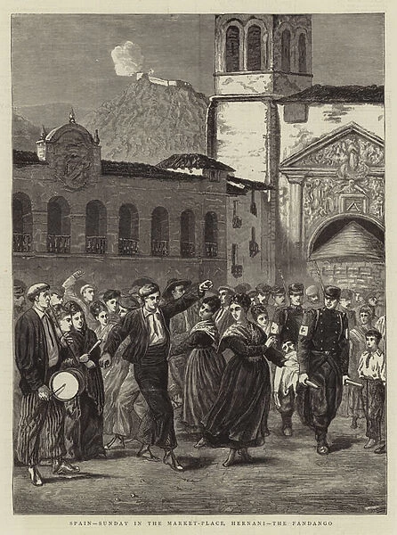 Spain, Sunday in the Market-Place, Hernani, the Fandango (engraving)