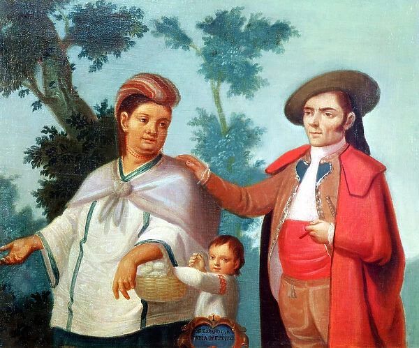 A Spaniard and his Mexican Indian Wife, illustration of mixed race marriages in Mexico