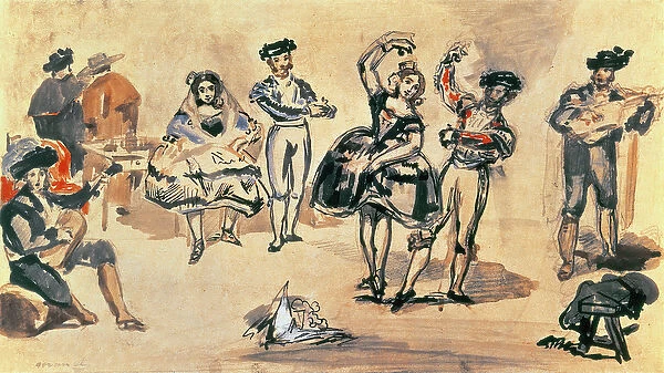 Spanish Dancers, 1862 (w  /  c, pencil and ink)