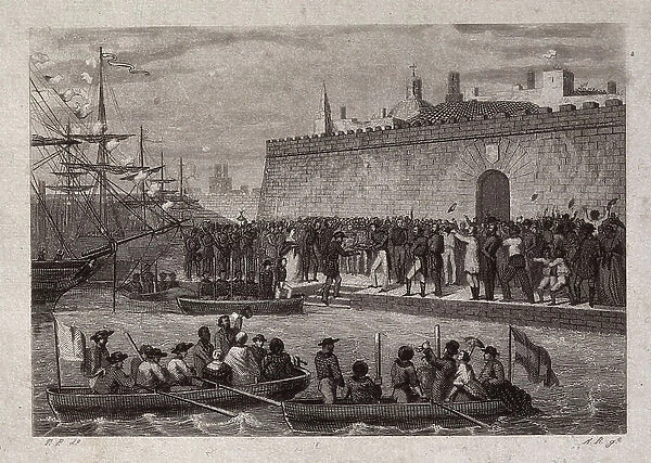 The Spanish general and statesman Don Joan Prim, Count of Reus, Viscount de Bruch, Marquis of Castillejo, appointed Governor General of Puerto Rico, arrived in the port in 1847 (engraving)