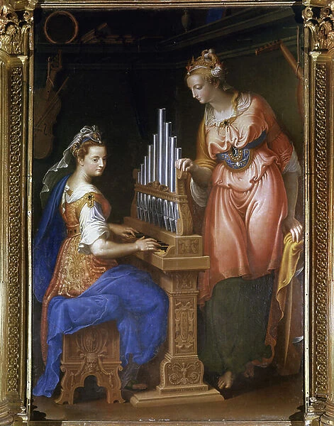 St. Cecile Playing the Organ and St. Catherine - Painting by Bernardino Campi (1521-1591) Cremona Church of San Sigismondo