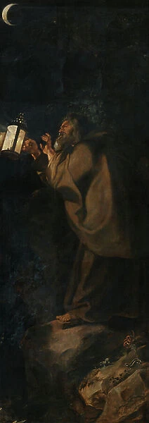 St. Christopher and the Hermit, right outside shutter of the Descent from the Cross triptych, 1611-14 (oil on panel) (pair to 5888847)