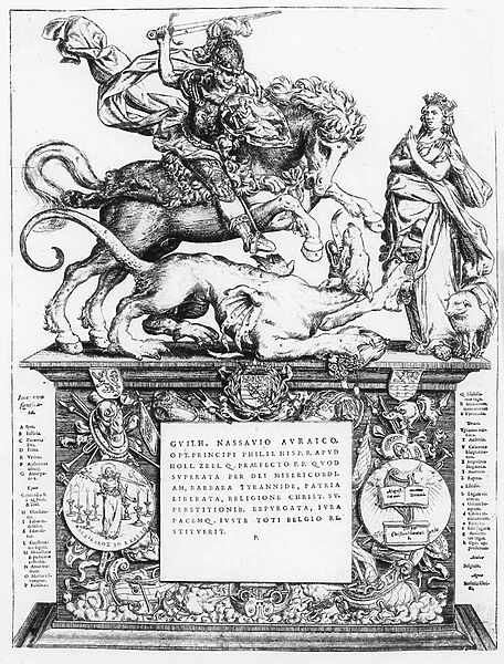 St. George and the Dragon (engraving) (b  /  w photo)