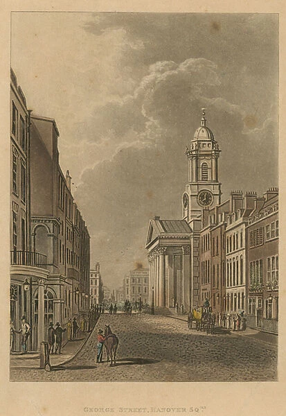St Georges Church in Hanover Square (coloured engraving)