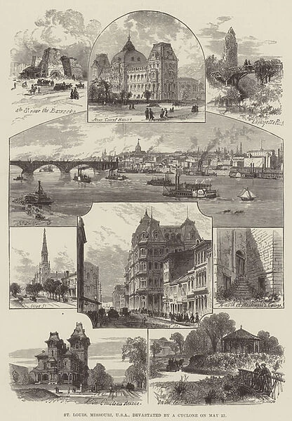 St Louis, Missouri, USA, devastated by a Cyclone on 27 May (engraving)