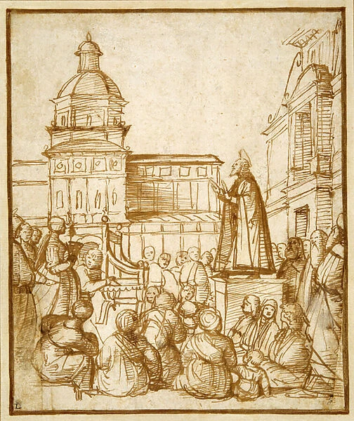 St. Mark preaching in the piazza (pen & ink on paper)